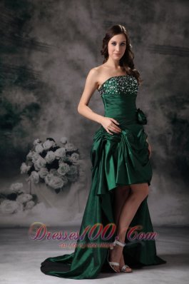 Elegant Green High Low Prom Dress Beading Flowers