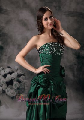 Elegant Green High Low Prom Dress Beading Flowers