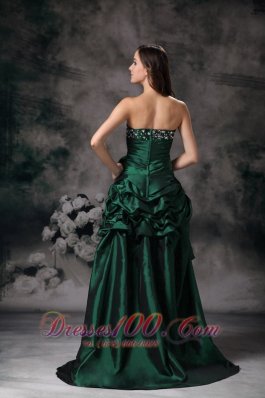 Elegant Green High Low Prom Dress Beading Flowers