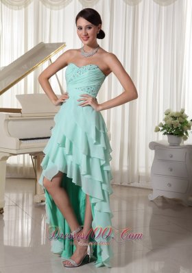 Layered High Low Prom Dress Apple Green Beading