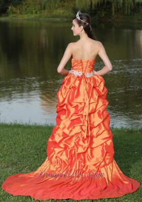 High-Lo Orange Red Dama Dresses for Sweet 16 Appliques