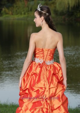 High-Lo Orange Red Dama Dresses for Sweet 16 Appliques