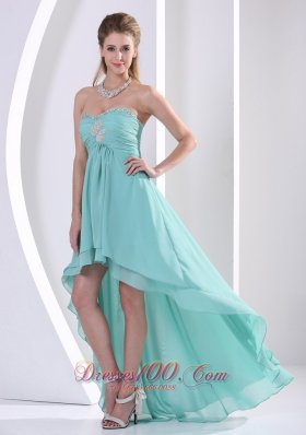 Prom Holiday Dress High-low Turquoise Beading Chiffon Layers