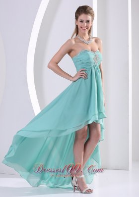 Prom Holiday Dress High-low Turquoise Beading Chiffon Layers