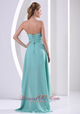 Prom Holiday Dress High-low Turquoise Beading Chiffon Layers