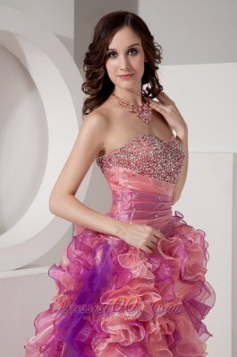 Beautiful Colorful Cocktail Dress Hi-low Beading