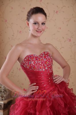 Wine Red Hi-low Beading Prom Cocktail Dress Ruffles