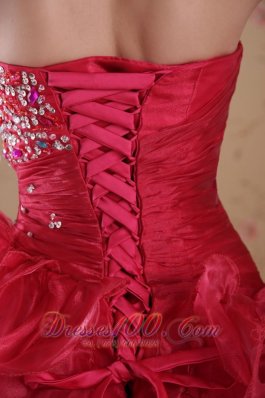 Wine Red Hi-low Beading Prom Cocktail Dress Ruffles