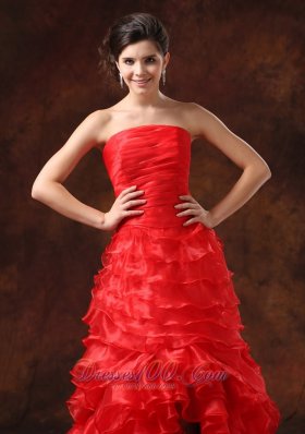 Slit Red Ruffled Layers For 2013 Prom Dress Pleats