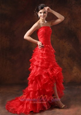 Slit Red Ruffled Layers For 2013 Prom Dress Pleats