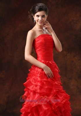 Slit Red Ruffled Layers For 2013 Prom Dress Pleats