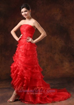 Slit Red Ruffled Layers For 2013 Prom Dress Pleats