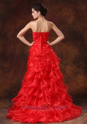 Slit Red Ruffled Layers For 2013 Prom Dress Pleats