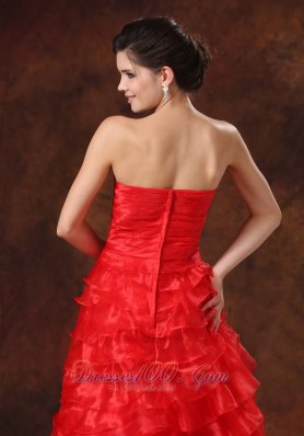 Slit Red Ruffled Layers For 2013 Prom Dress Pleats