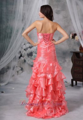 Beading Ruffles Watermelon High Slit Prom Dress