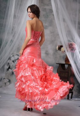 Beading Ruffles Watermelon High Slit Prom Dress