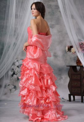 Beading Ruffles Watermelon High Slit Prom Dress