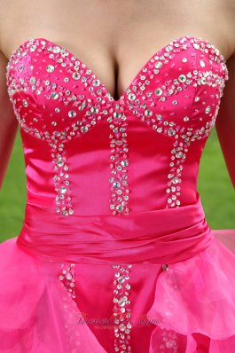 Hot Pink High Low Beading Homecoming Dress Ruffles