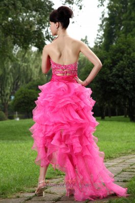 Hot Pink High Low Beading Homecoming Dress Ruffles