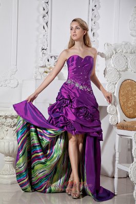 Purple Hand Made and Beading Prom Dress High-lo