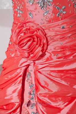 Watermelon Hi-low Flowers Beading Dress For Prom