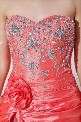 Watermelon Hi-low Flowers Beading Dress For Prom