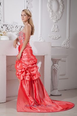 Watermelon Hi-low Flowers Beading Dress For Prom