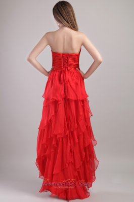 Red Organza Layers Hi-low Beading Prom Homecoming Dress