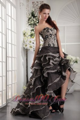 Brown and Black High-low Prom Dress Organza Layers