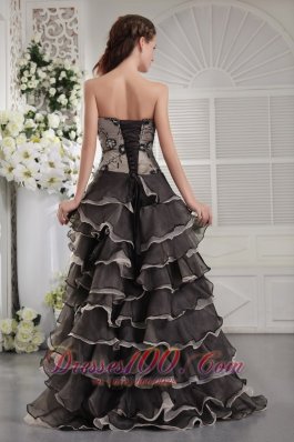 Brown and Black High-low Prom Dress Organza Layers