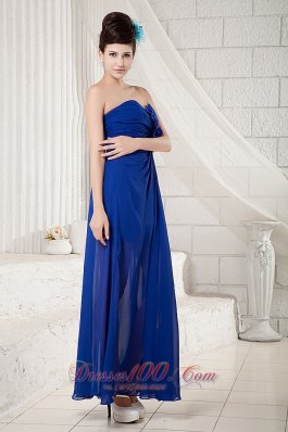 Peacock Blue Dress Prom Ankle-length Flowers