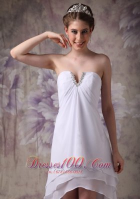 Simple White V-neck Hi-low Prom Dress Beading