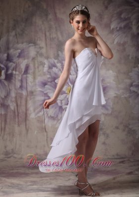 Simple White V-neck Hi-low Prom Dress Beading