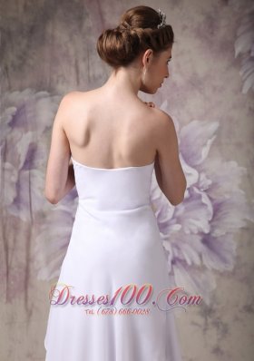 Simple White V-neck Hi-low Prom Dress Beading