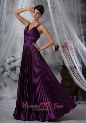 Purple Sheath Straps Beading Prom Dress Plus Size