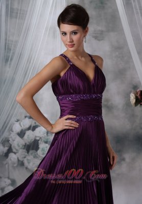 Purple Sheath Straps Beading Prom Dress Plus Size