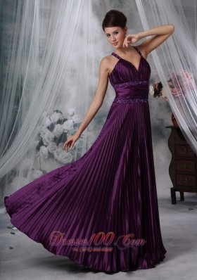 Purple Sheath Straps Beading Prom Dress Plus Size