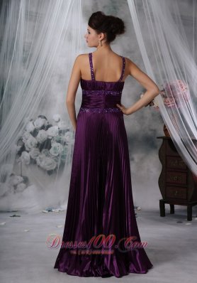 Purple Sheath Straps Beading Prom Dress Plus Size