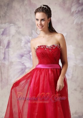 Customize Red Sweetheart Prom Dress Fuchsia Sash