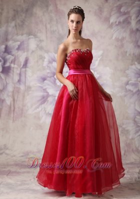 Customize Red Sweetheart Prom Dress Fuchsia Sash