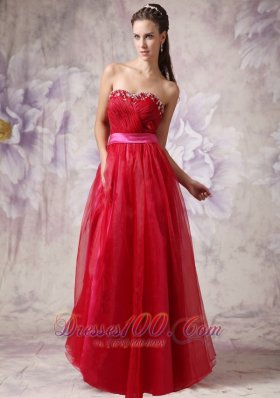 Customize Red Sweetheart Prom Dress Fuchsia Sash