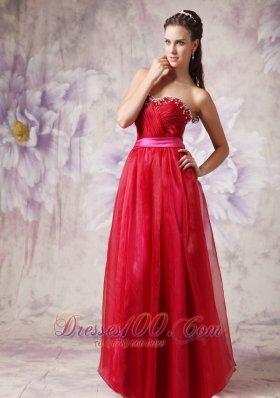 Customize Red Sweetheart Prom Dress Fuchsia Sash