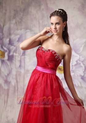 Customize Red Sweetheart Prom Dress Fuchsia Sash