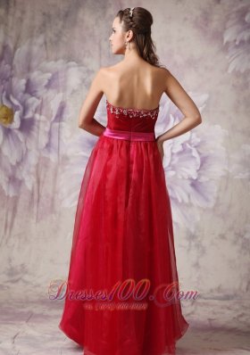 Customize Red Sweetheart Prom Dress Fuchsia Sash