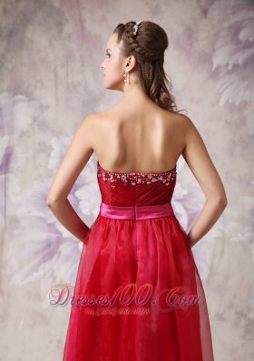 Customize Red Sweetheart Prom Dress Fuchsia Sash