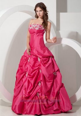 Popular Hot Pink Prom Dress Appliques A-line