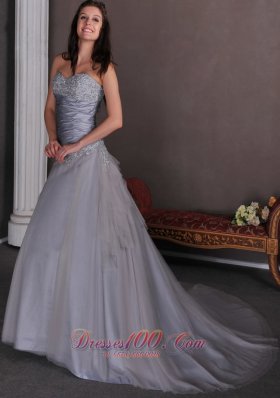 Grey Wedding Bridal Dress A-line Court Appliques