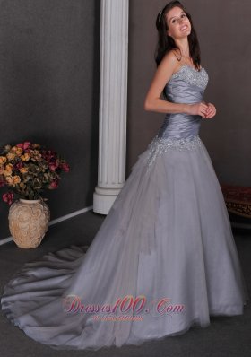 Grey Wedding Bridal Dress A-line Court Appliques