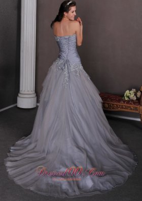 Grey Wedding Bridal Dress A-line Court Appliques