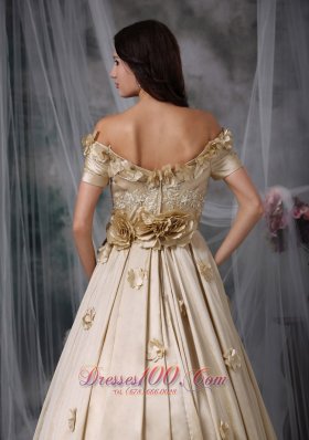 Off The Shoulder Flowers Champagne Prom Dress